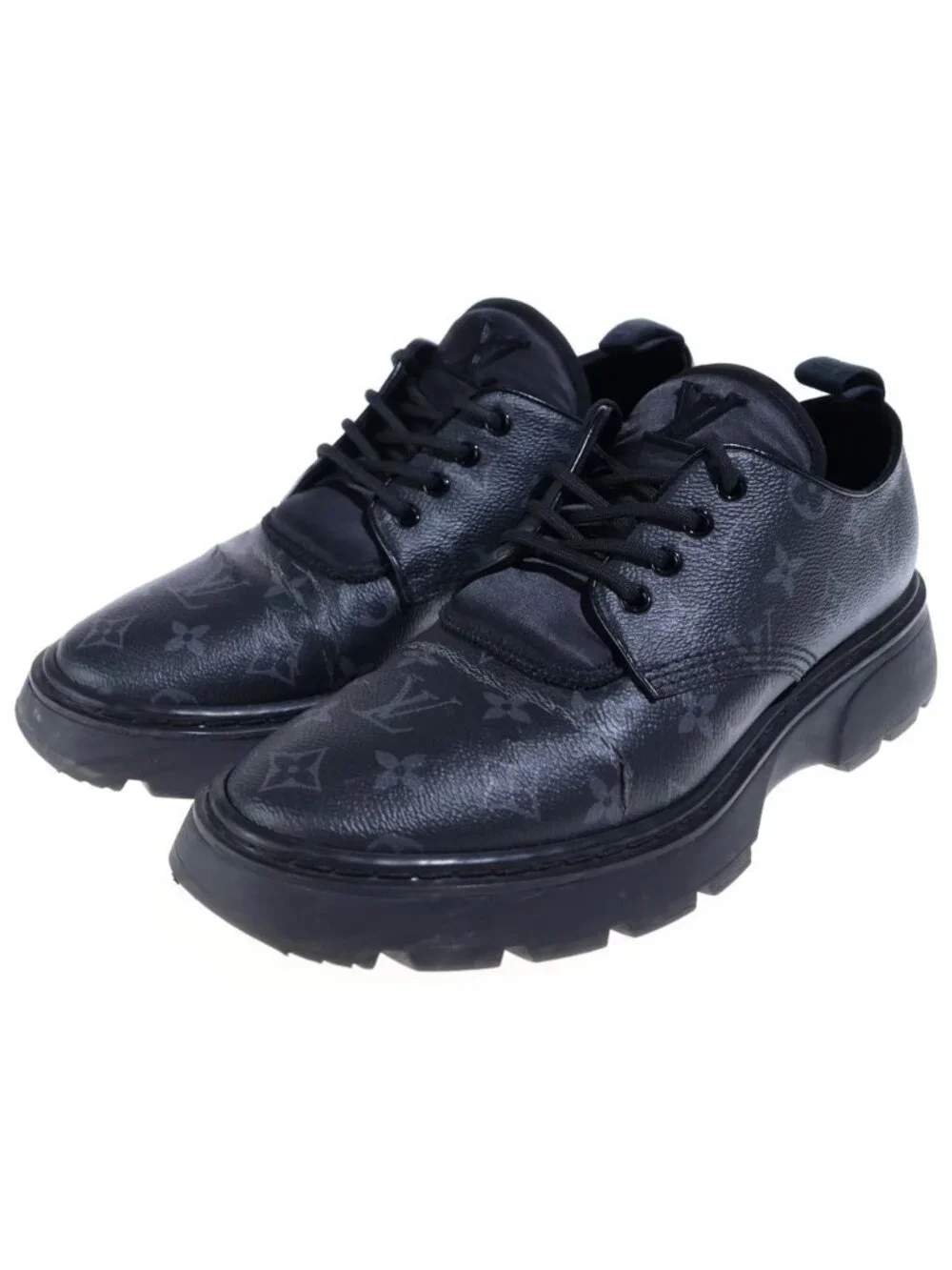 Louis Vuitton LV Gold Line Monogram Eclipse Leather Derby Shoes Black